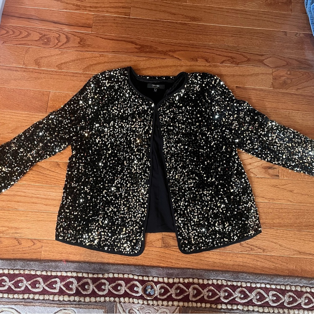 Nicole Miller Black and Gold Sequin Blazer
